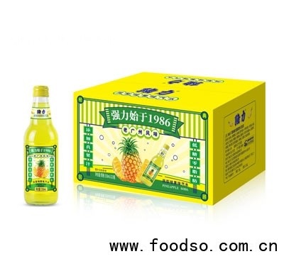 強(qiáng)力1986老廣州果味汽水鳳梨味碳酸飲料老汽水招商商超貨源358ml×20
